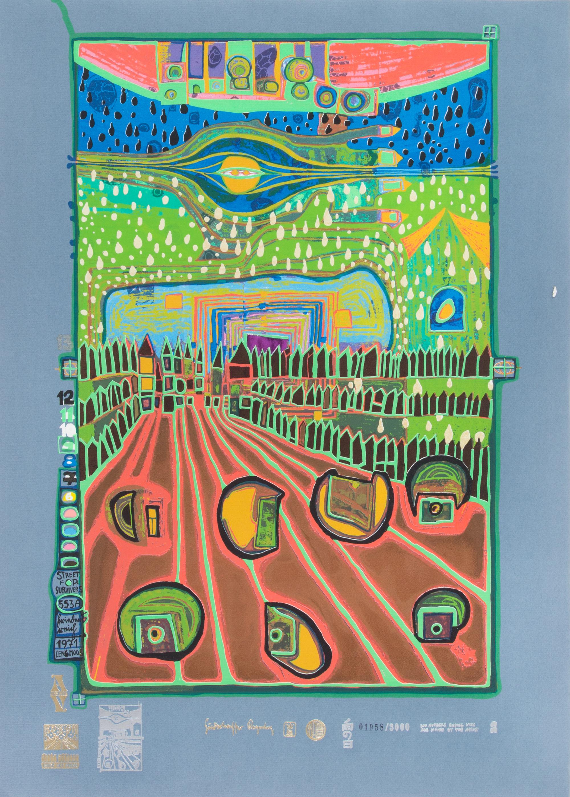 Friedensreich Hundertwasser, (Austrian, 1928-2000), Look at it on a Rainy Day (Regentag Portfolio), 1971-72