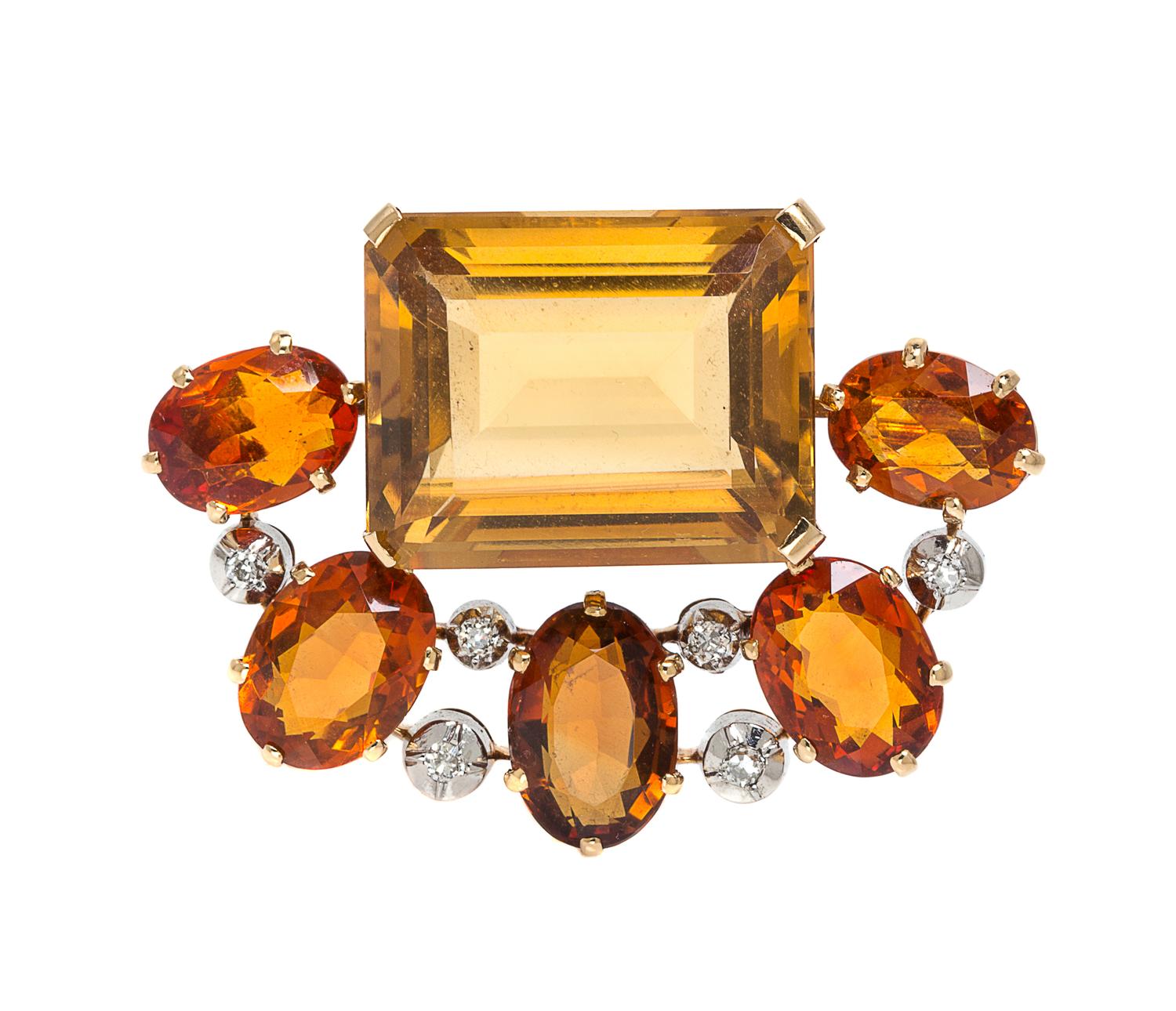 An 18 Karat Yellow Gold, Platinum, Citrine and Diamond Brooch, Jean Fouquet, 17.40 dwts.