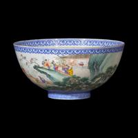 A Chinese Famille-Rose 'Eggshell' Porcelain Bowl, Shilu Mark, Republic Period 民國 石廬款薄胎賀壽圖碗