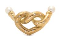 A Yellow Gold, Diamond and Cultured Pearl Knot Motif Brooch, 12.00 dwts.