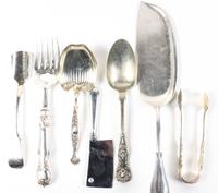 A Group of Silver and Silver-Plate Serving Articles, Various makers, comprising Victorian sugar tongs marked William Jamieson, Glasgow,