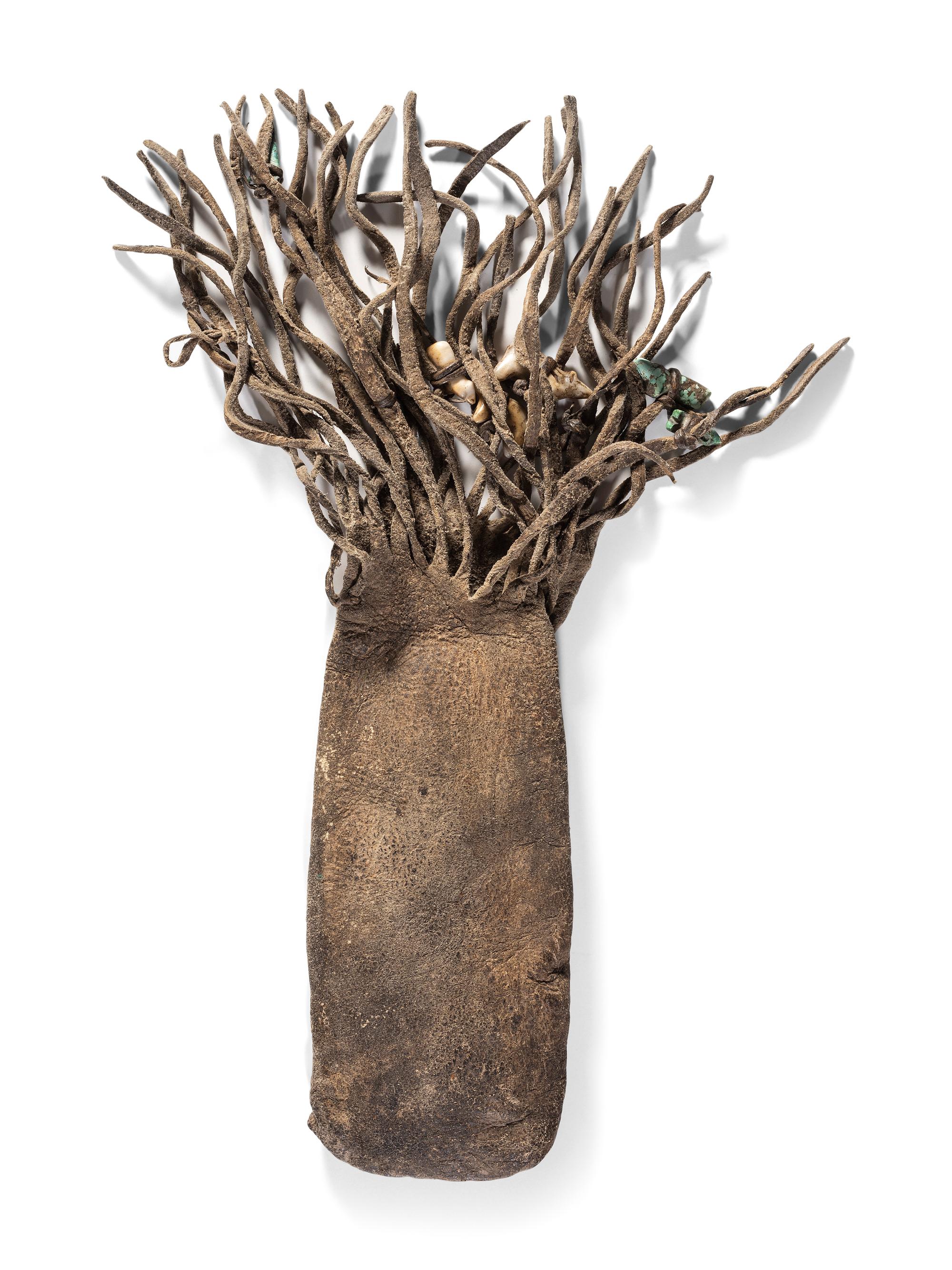 Hide Pouch with Fourteen Bear or Bobcat Stone Fetishes