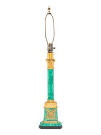 An Empire Style Gilt Bronze Mounted Malachite Table Lamp