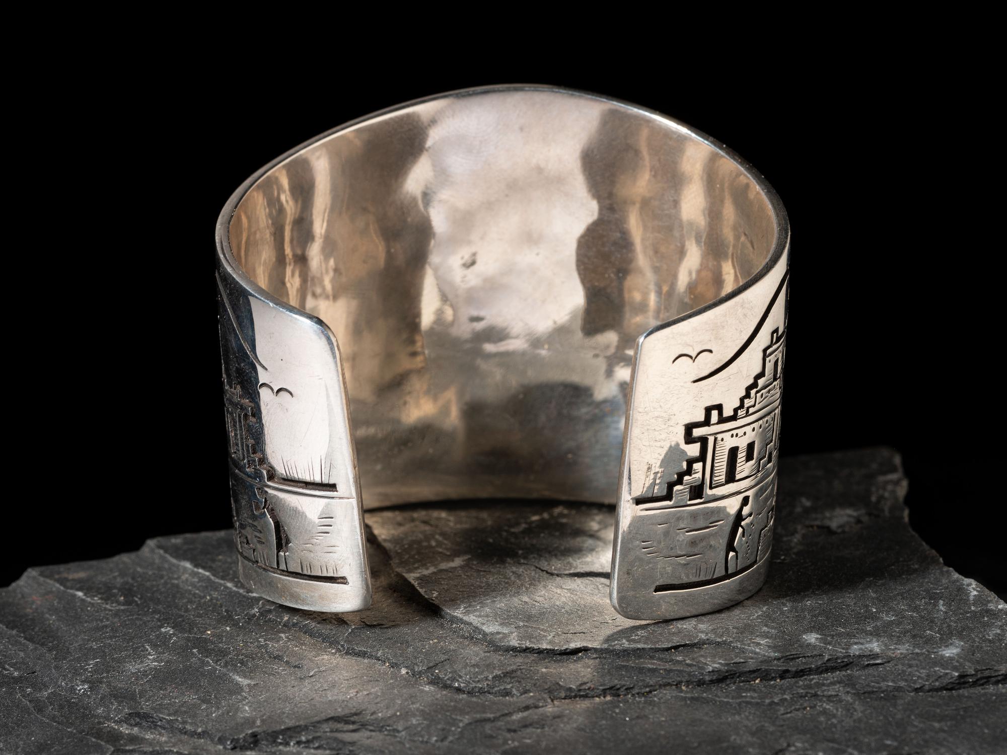 Silver Overlay Katsina and Pueblo Cuff Bracelet