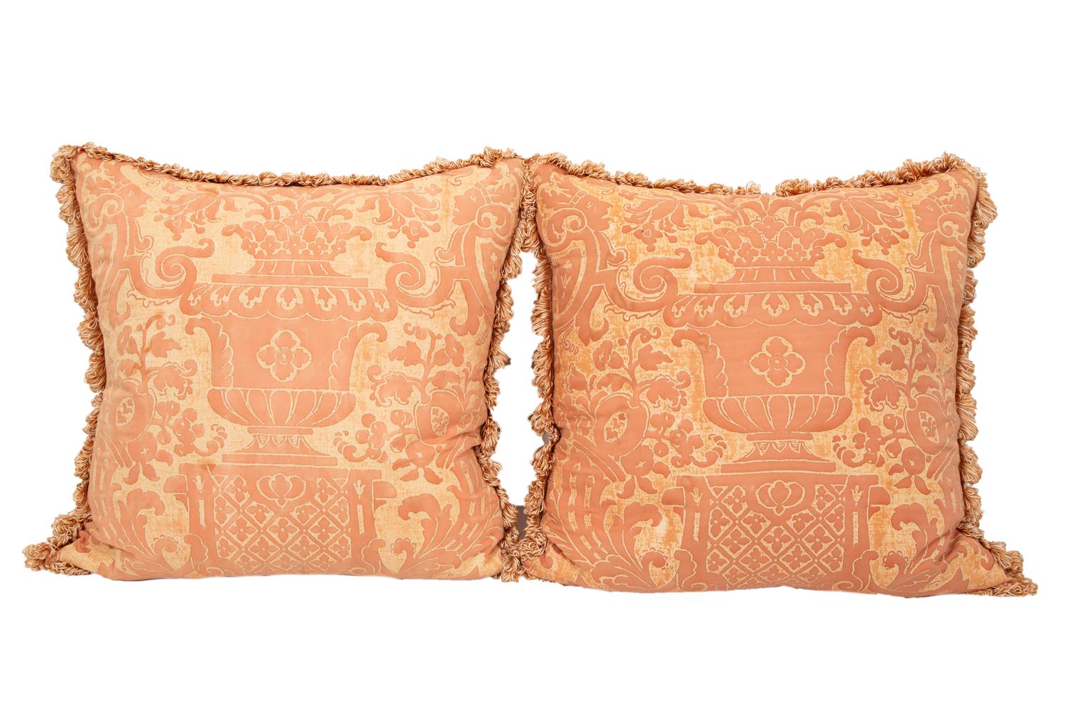 A Pair of Throw Pillows with Fortuny Upholstery