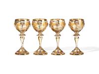 A Set of Twelve Bohemian Hand-Decorated Enameled and Gilt Wine Glasses