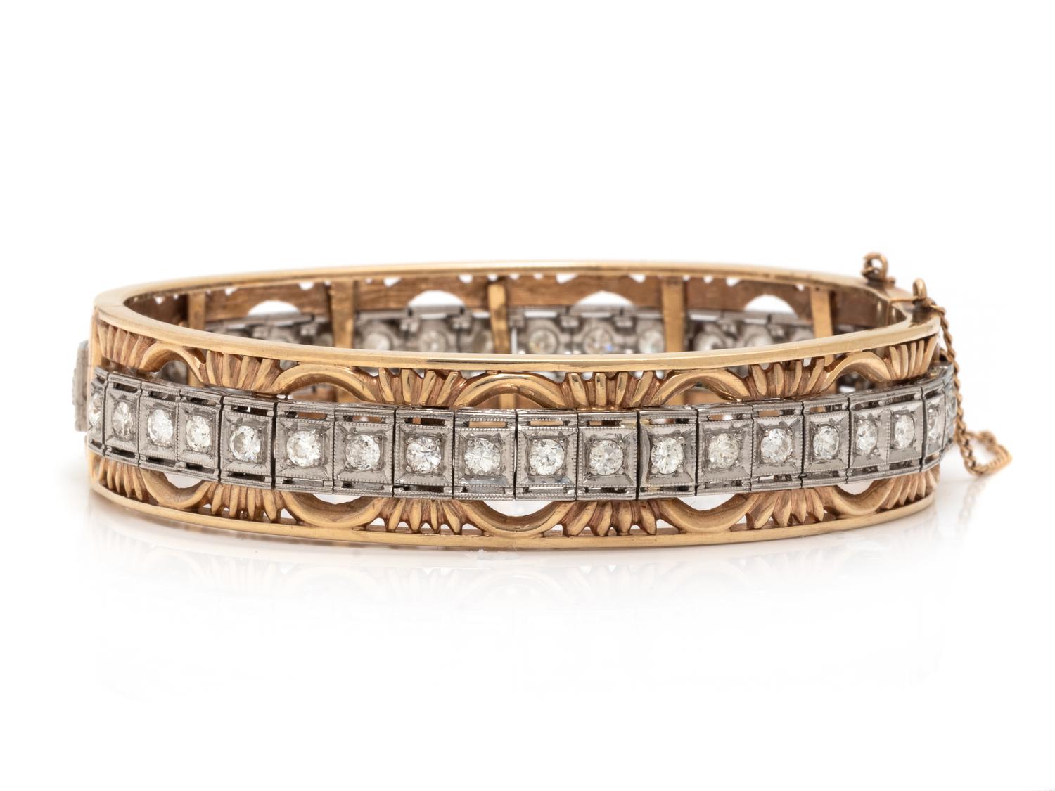 BICOLOR GOLD AND DIAMOND BANGLE BRACELET
