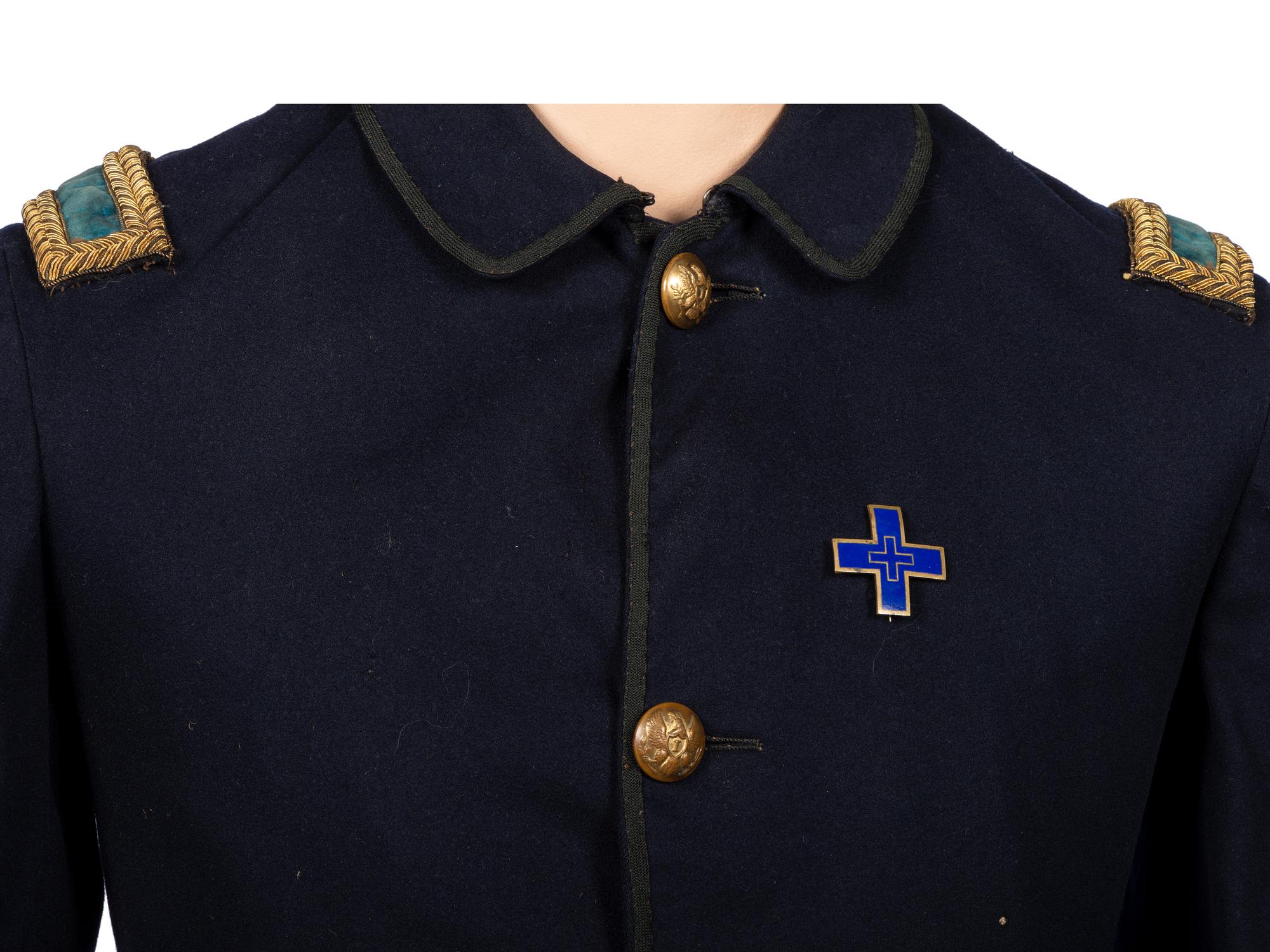 [CIVIL WAR]. Private purchase officer's sack coat, kepi, and carpet bag identified to Lieutenant Albert C. Sparks, Co. B, 37th Massachusetts Volunteers.