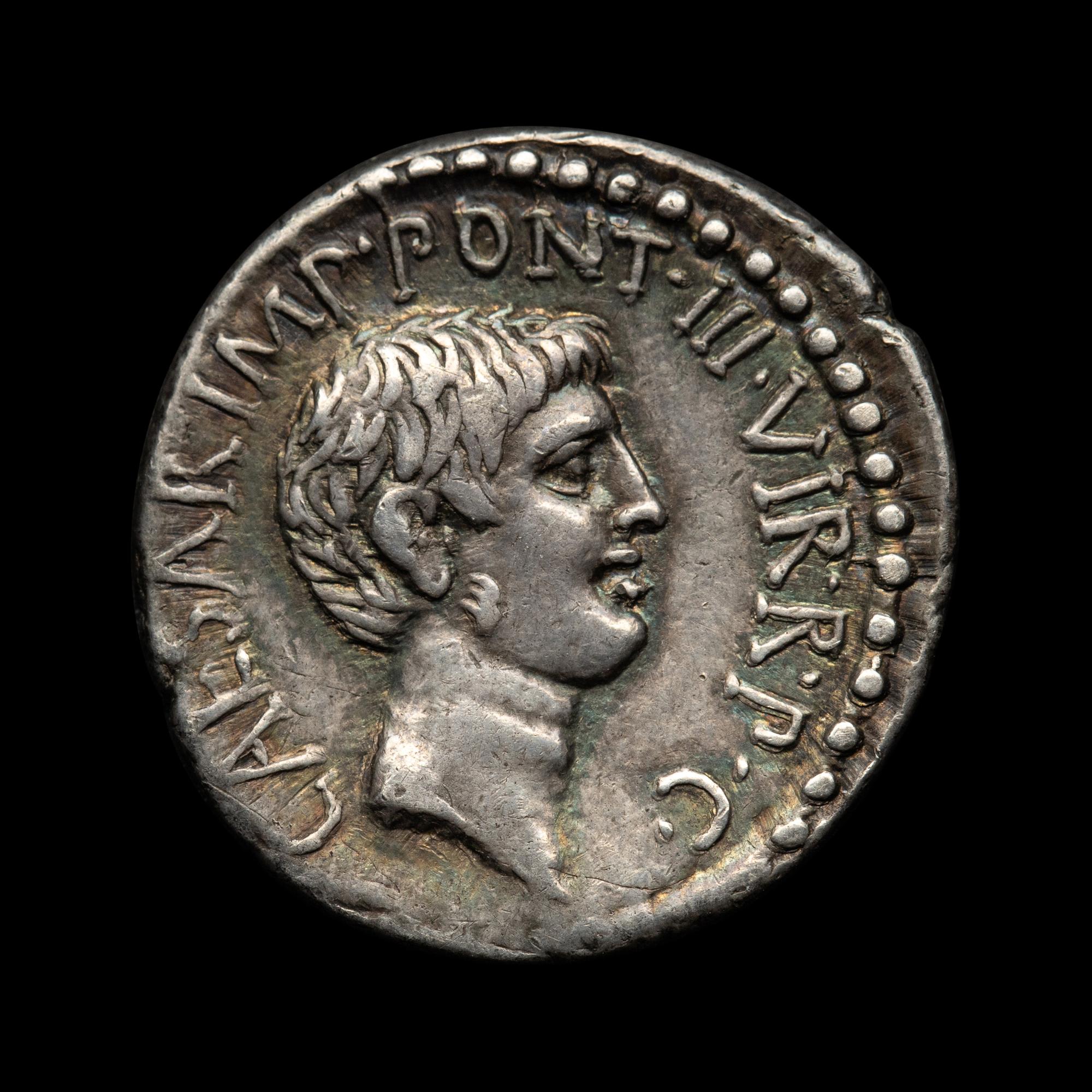 [ANCIENT] Marc Antony & Octavian (Augustus). AR Denarius. (41 BCE)