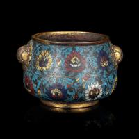 A Chinese Ming Style Cloisonne Enamel Censer, Apocryphal Xuande Mark 宣德款掐絲琺琅西番蓮紋香爐