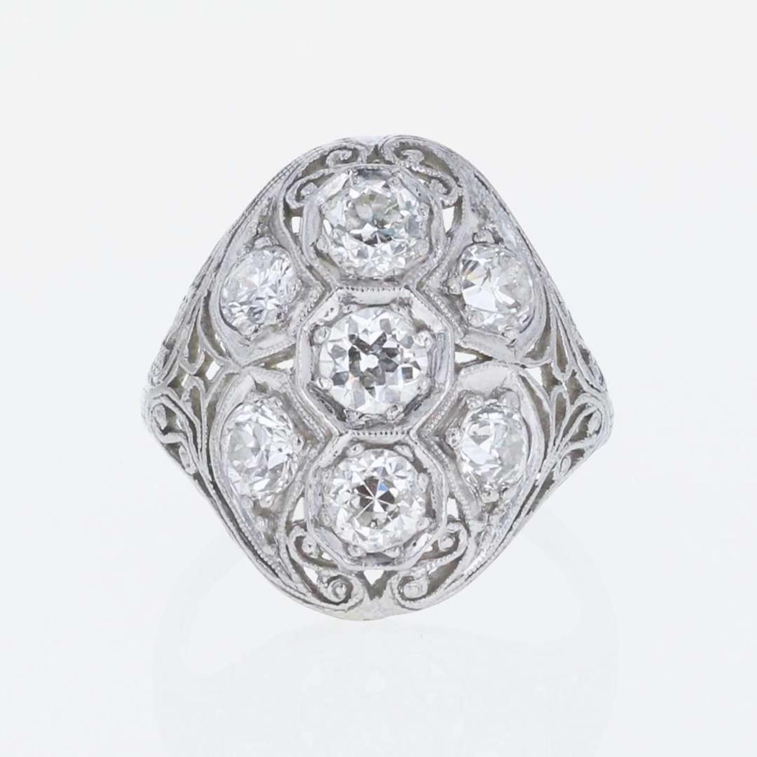 An Art Deco Platinum and Diamond Ring