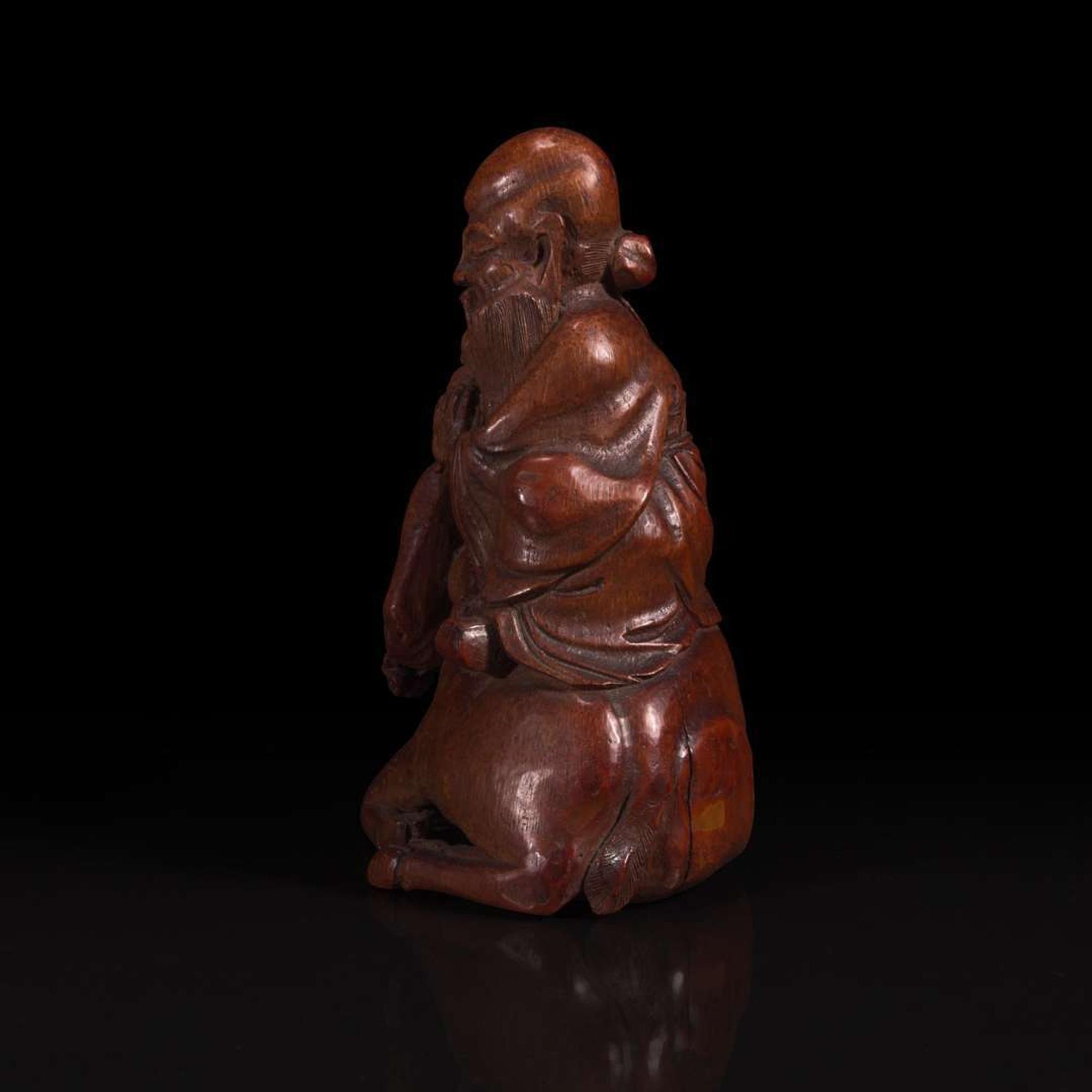 A Chinese carved bamboo figure of Shoulao on deer 寿老骑鹿竹雕 19th century or earlier ???????