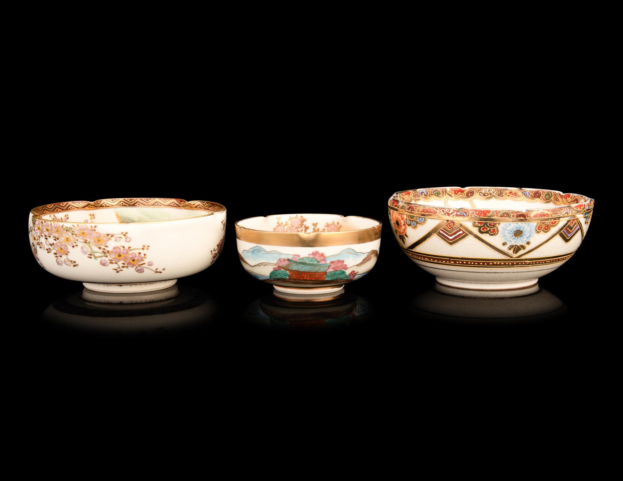 Three Japanese Satsuma Floriform Bowls