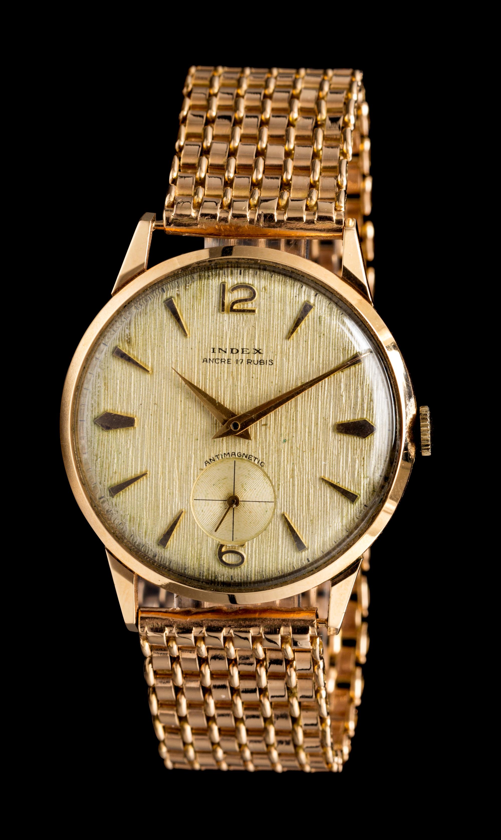 An 18 Karat Rose Gold Antimagnetic Wristwatch, Index,