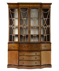 An Edwardian Parcel Ebonized Satinwood and Marquetry Breakfront Bookcase Height 101 1/2 x width 69 x depth 25 inches. — EARLY 20TH CENTURY WITH ALTERATION