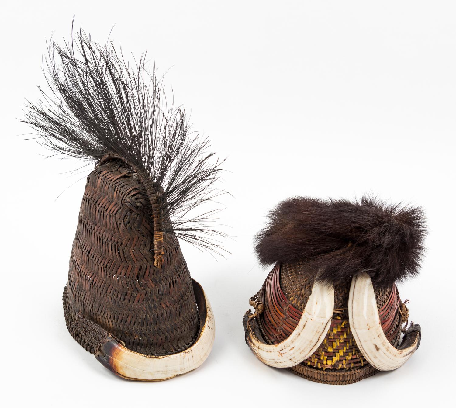 Two Nagaland Headpieces Height of taller overall 11 1/2 inches.
