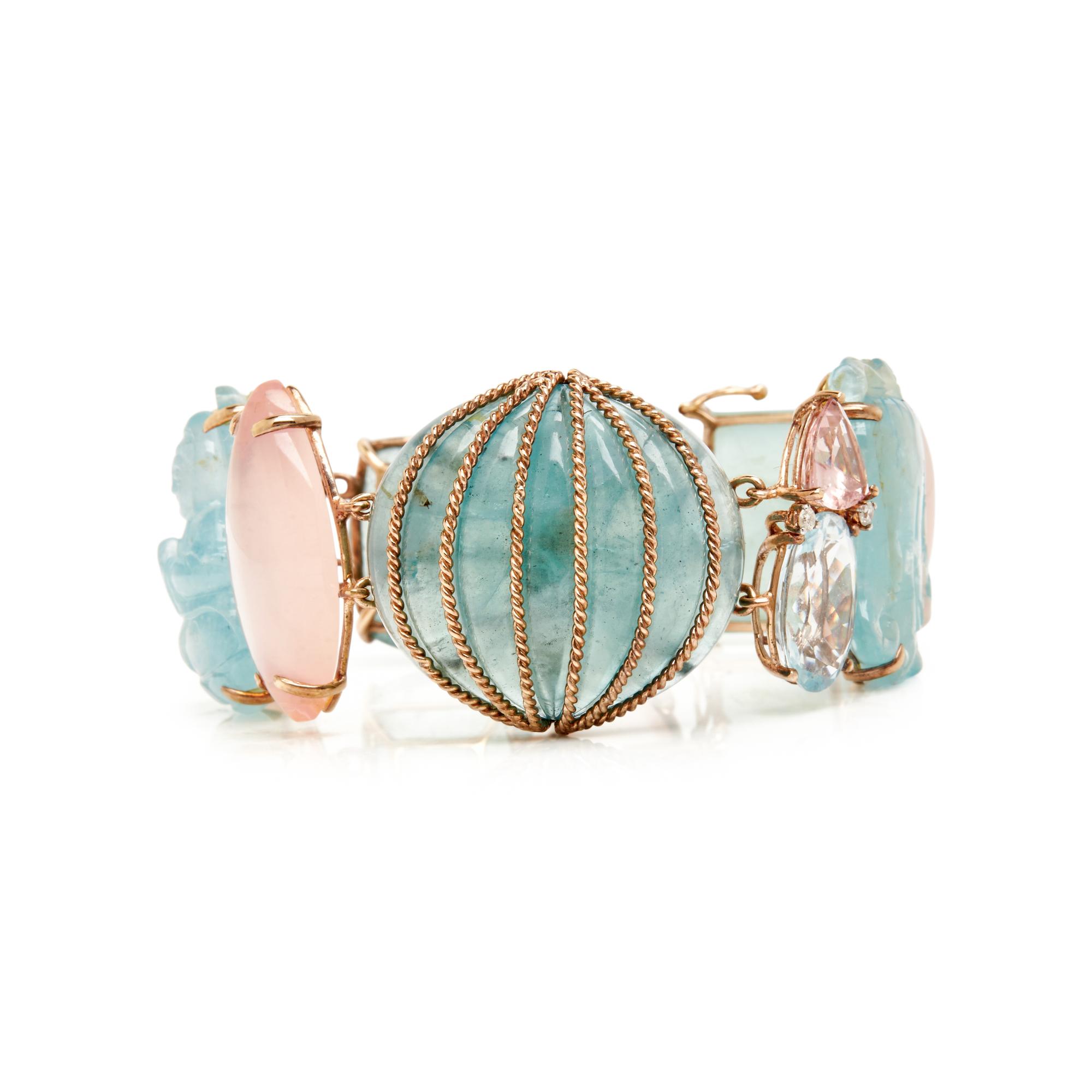 YELLOW GOLD AND MULTIGEM CLIP EARRINGS AND BRACELET