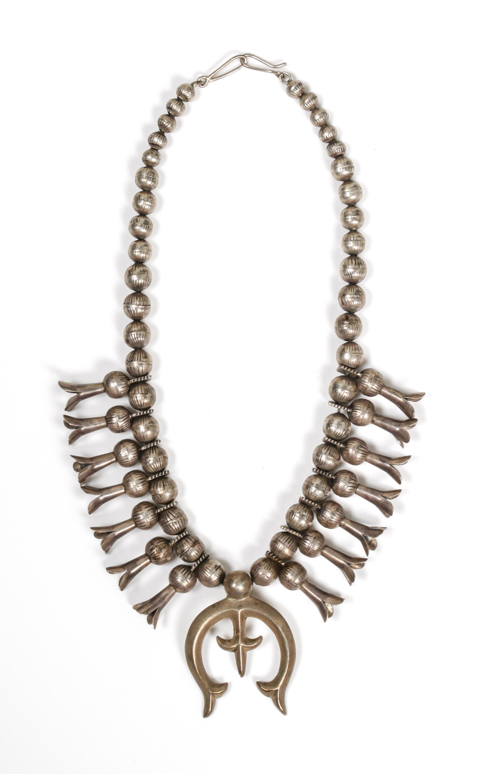 A Navajo Squash Blossom Necklace Length 18 inches.