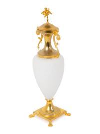 A Gilt Bronze Mounted Frosted Glass Urn