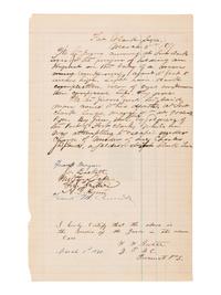 [TEXAS - CRIME]. Manuscript document signed by the jurors and certified by Justice of the Peace W.W. Arnett. Fort Clark, Texas, 5 March 1871.