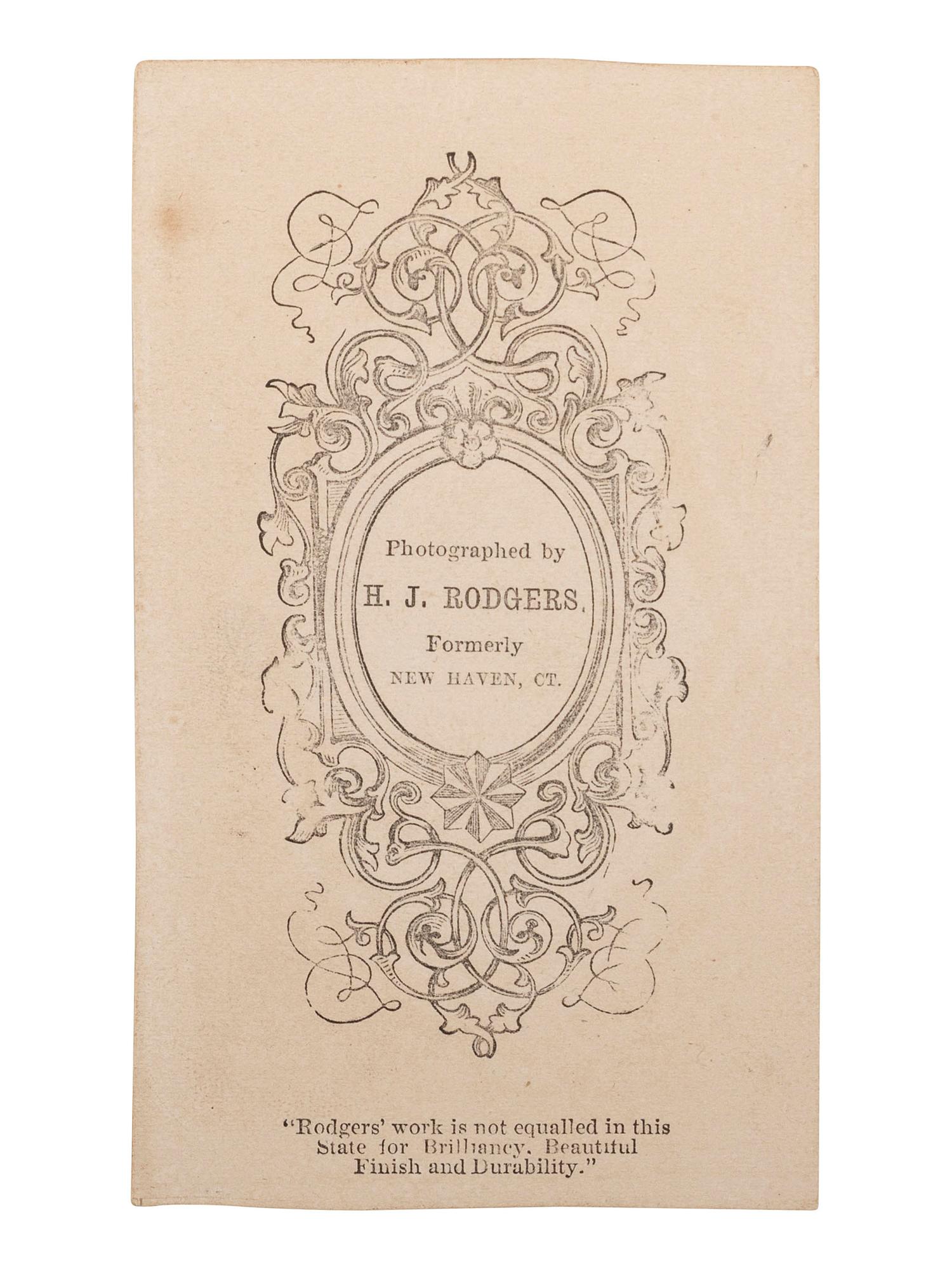 [EARLY PHOTOGRAPHY]. 6 CDVs of cats, including a portrait of a man with a feline perched on his shoulder by H. J. RODGERS, New Haven, CT.