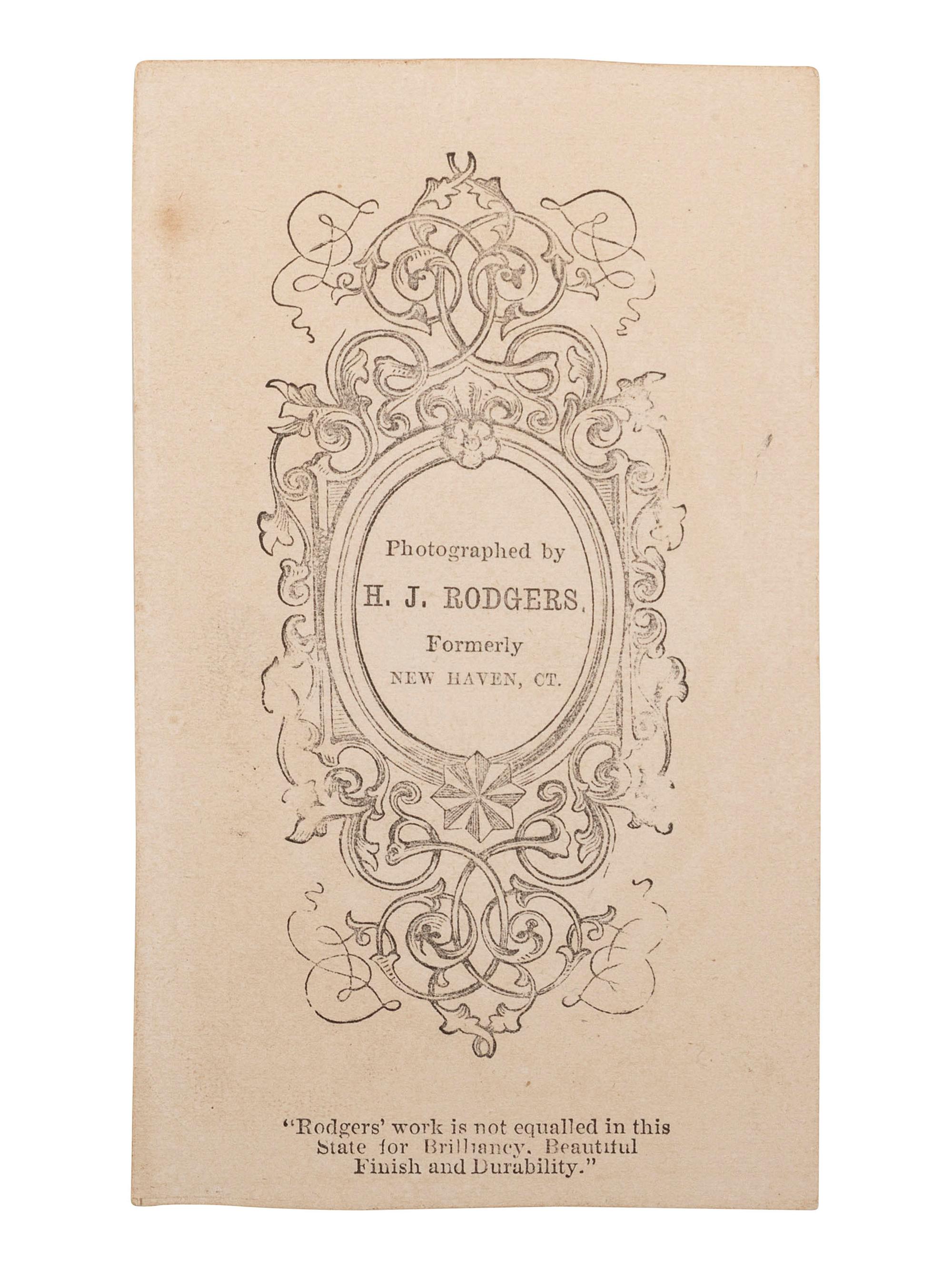[EARLY PHOTOGRAPHY]. 6 CDVs of cats, including a portrait of a man with a feline perched on his shoulder by H. J. RODGERS, New Haven, CT.
