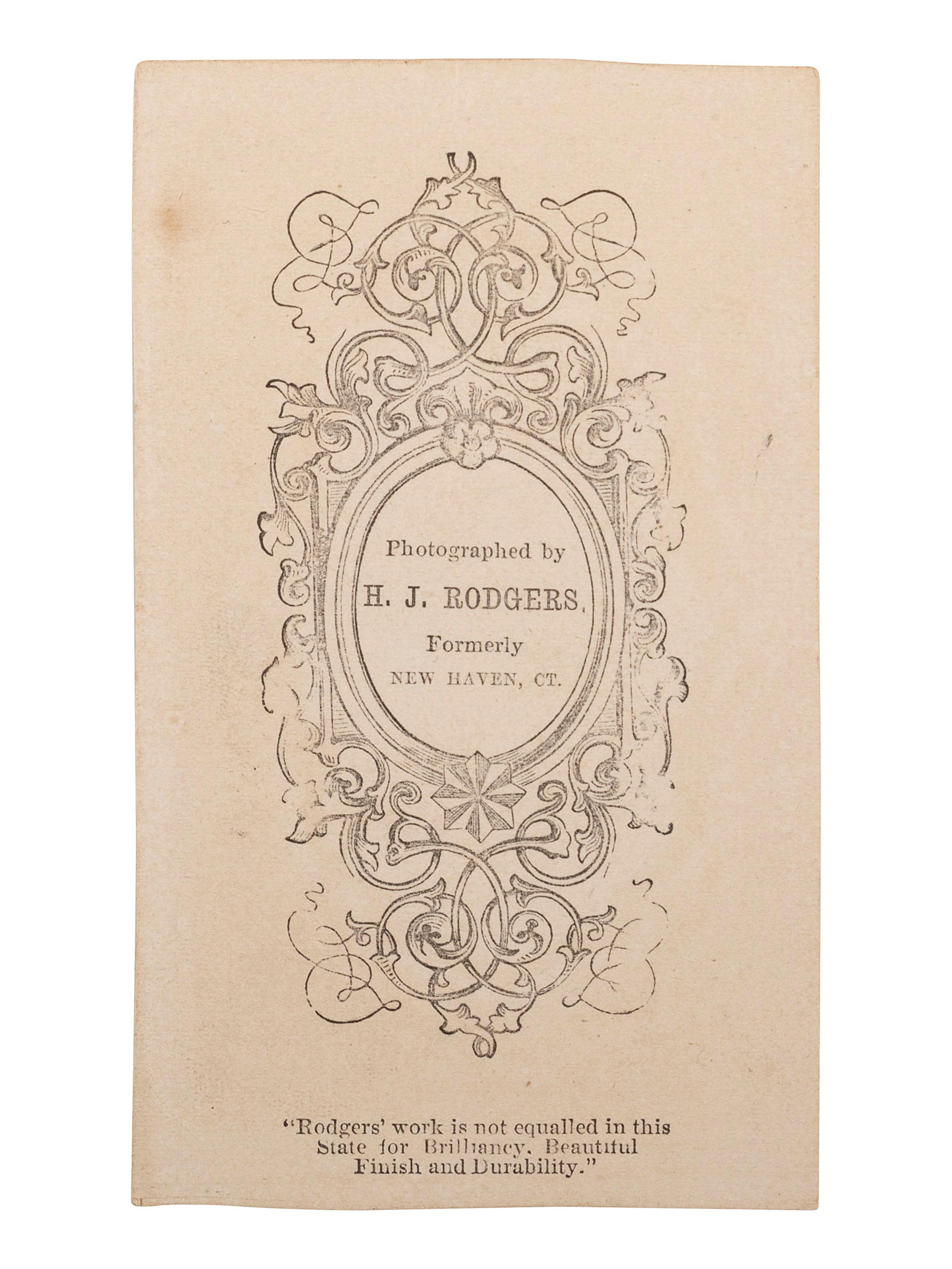 [EARLY PHOTOGRAPHY]. 6 CDVs of cats, including a portrait of a man with a feline perched on his shoulder by H. J. RODGERS, New Haven, CT.