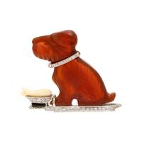 Cartier, Carnelian, Diamond, Onyx, and Platinum Dog Brooch