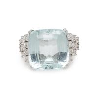 AQUAMARINE, DIAMOND, AND WHITE GOLD RING