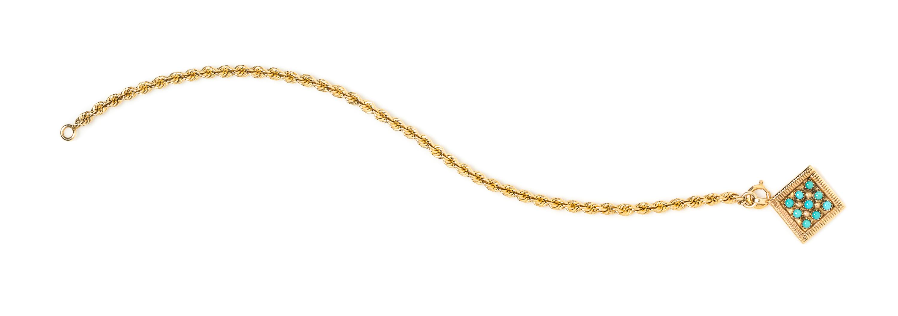 A Collection of 14 Karat Yellow Gold and Turquoise Jewelry, 9.90 dwts.