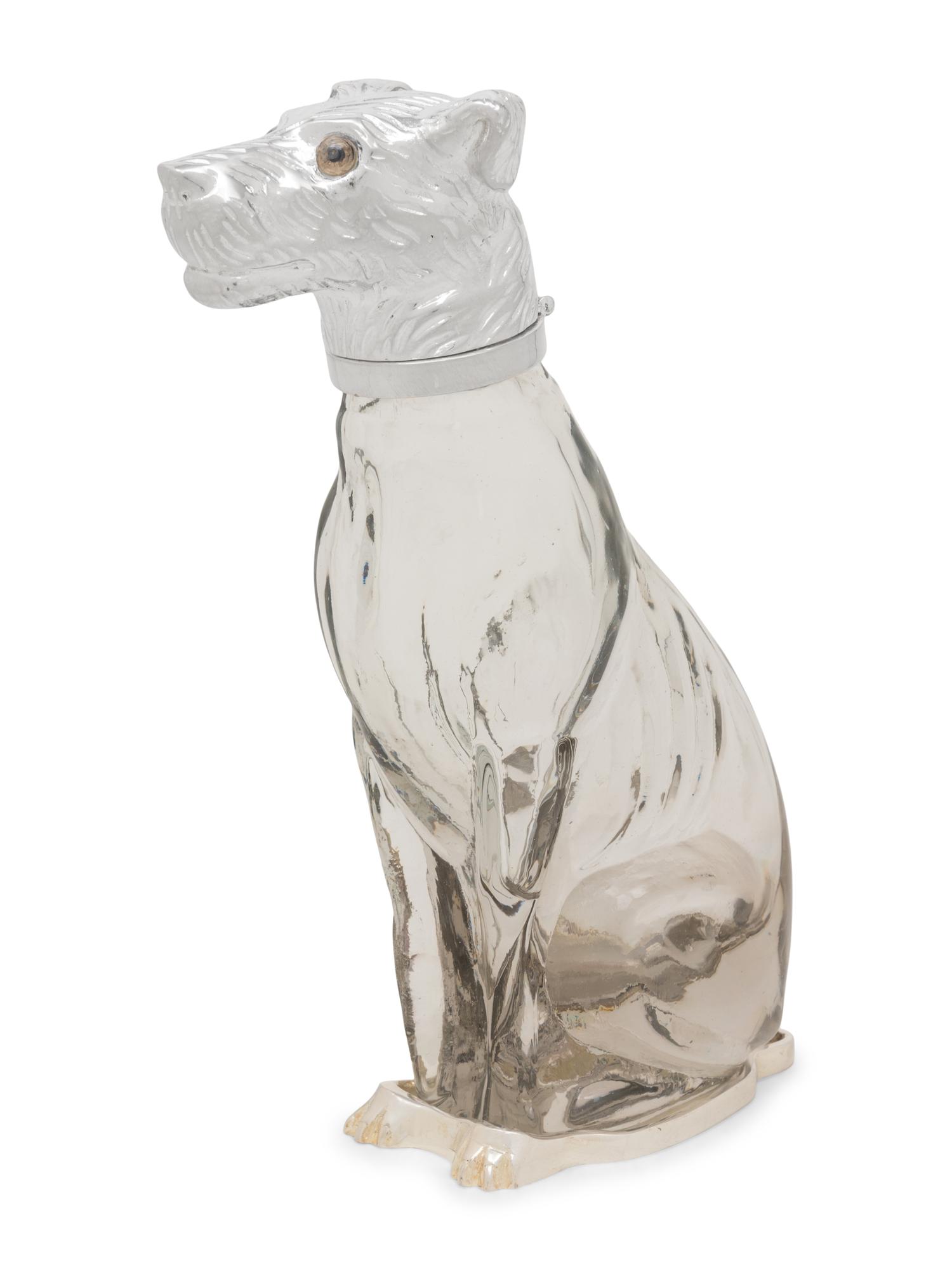 A Silver-Plate and Glass Dog Decanter