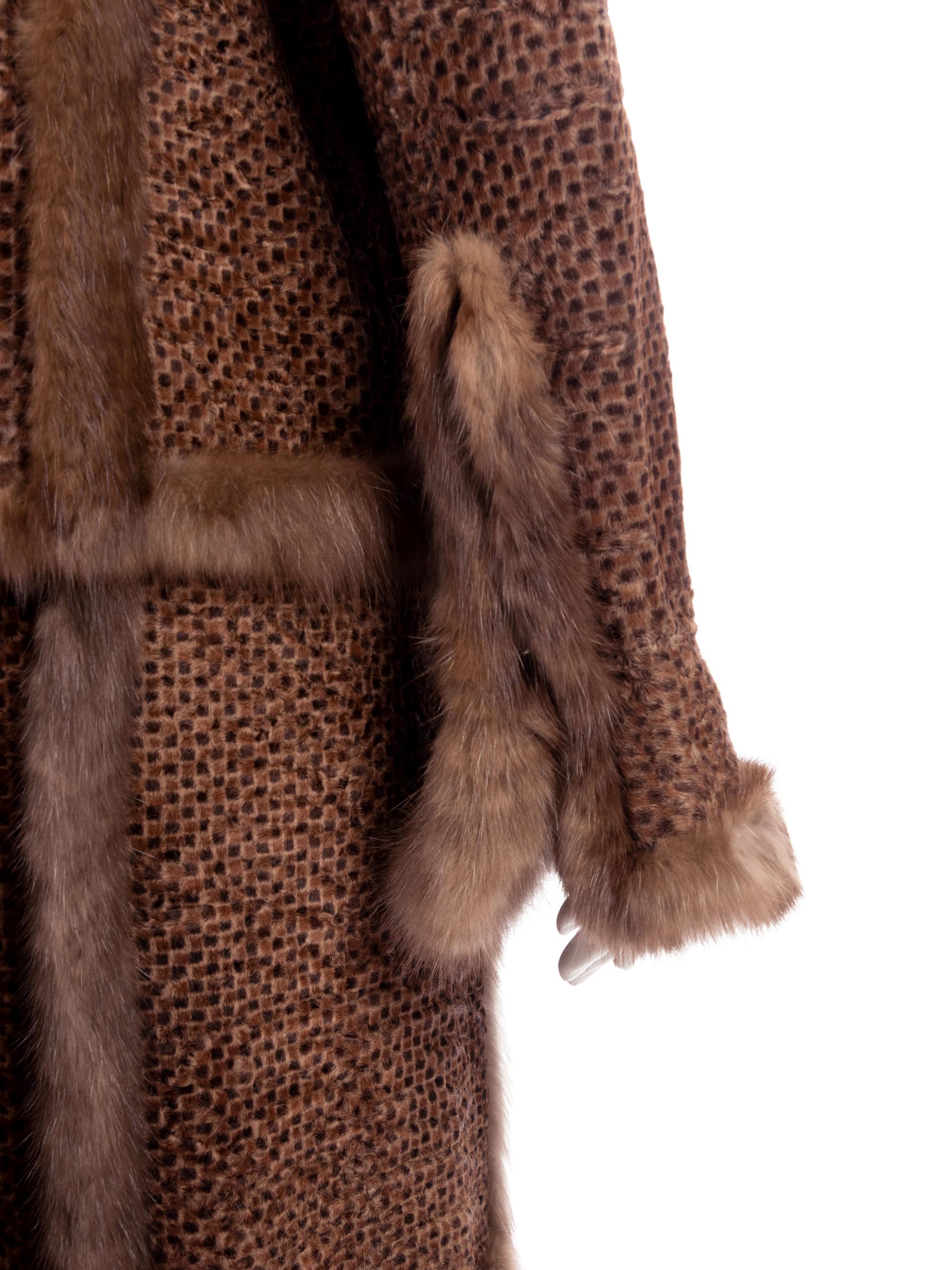 Oscar de la Renta Printed Lamb Fur Coat Trimmed with Sable