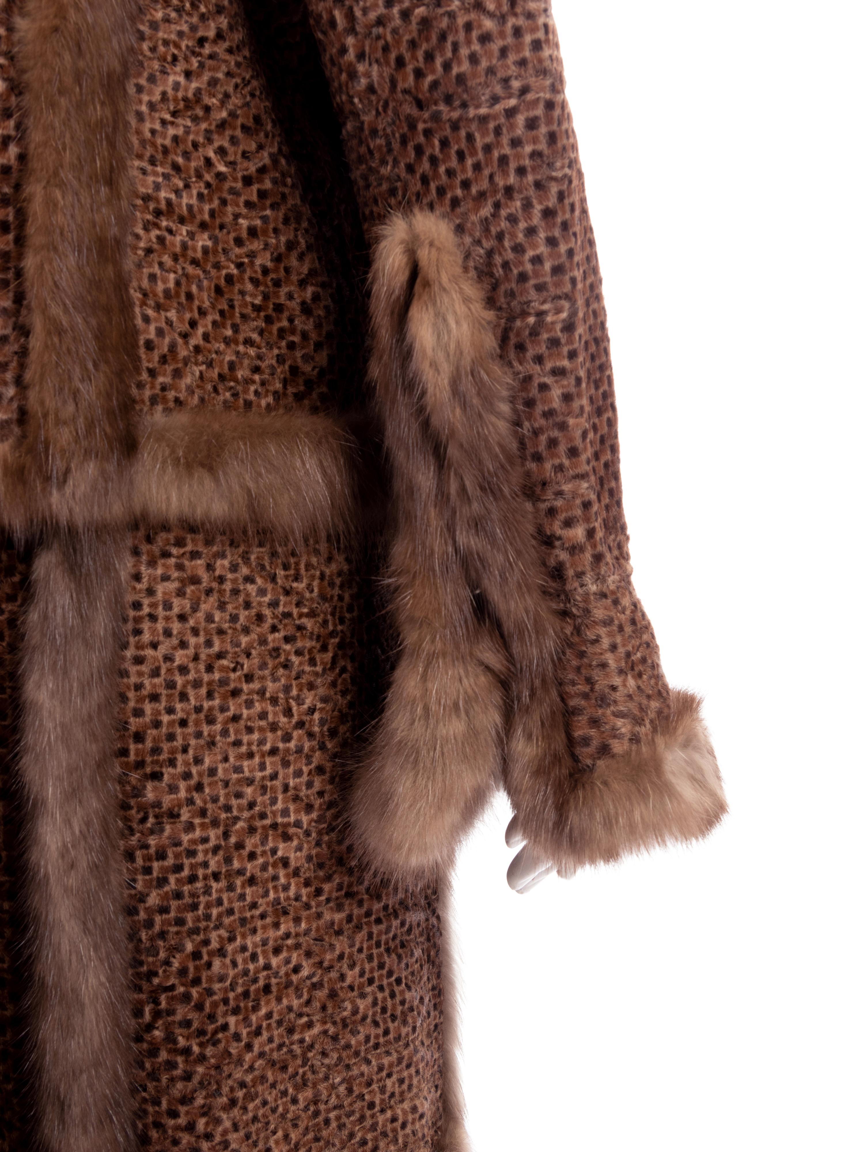 Oscar de la Renta Printed Lamb Fur Coat Trimmed with Sable