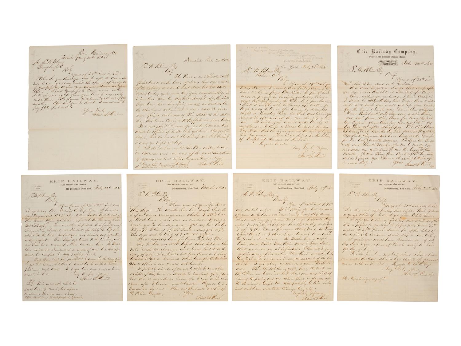 [TRANSPORTATION - RAILROAD]. Archive identified to Leonard B. Blinn, incl. several letters referencing the 1862 Erie Railroad strike.
