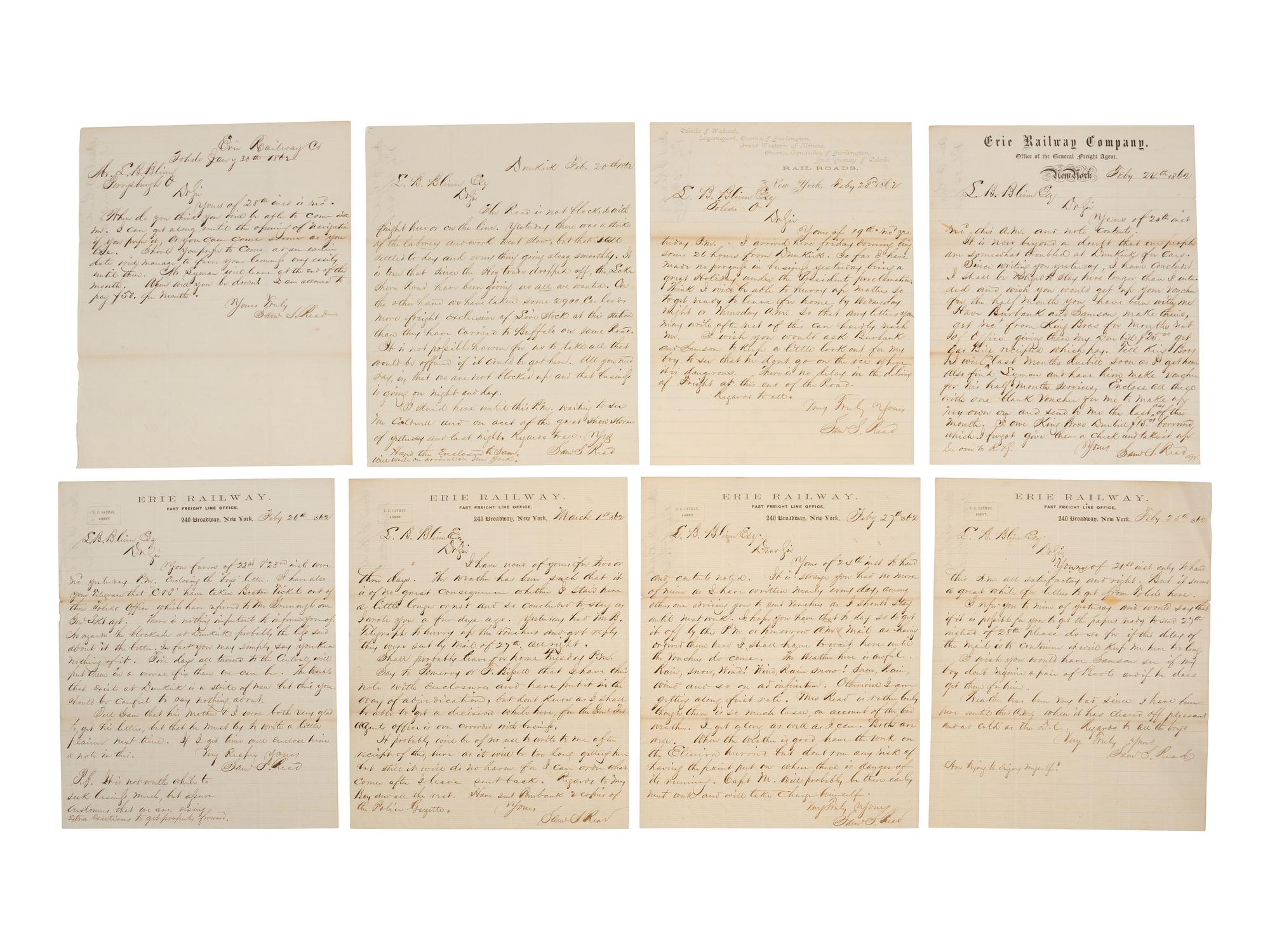 [TRANSPORTATION - RAILROAD]. Archive identified to Leonard B. Blinn, incl. several letters referencing the 1862 Erie Railroad strike.