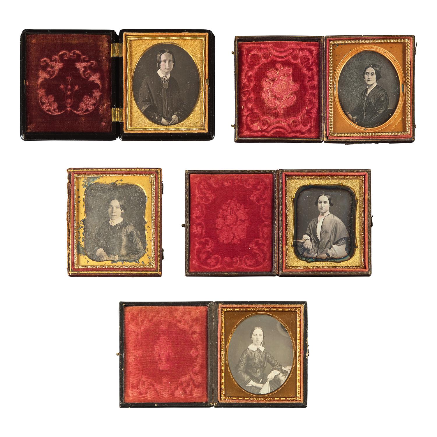 [Early Photography] Group of 36 Sixth Plate Daguerreotypes of Women