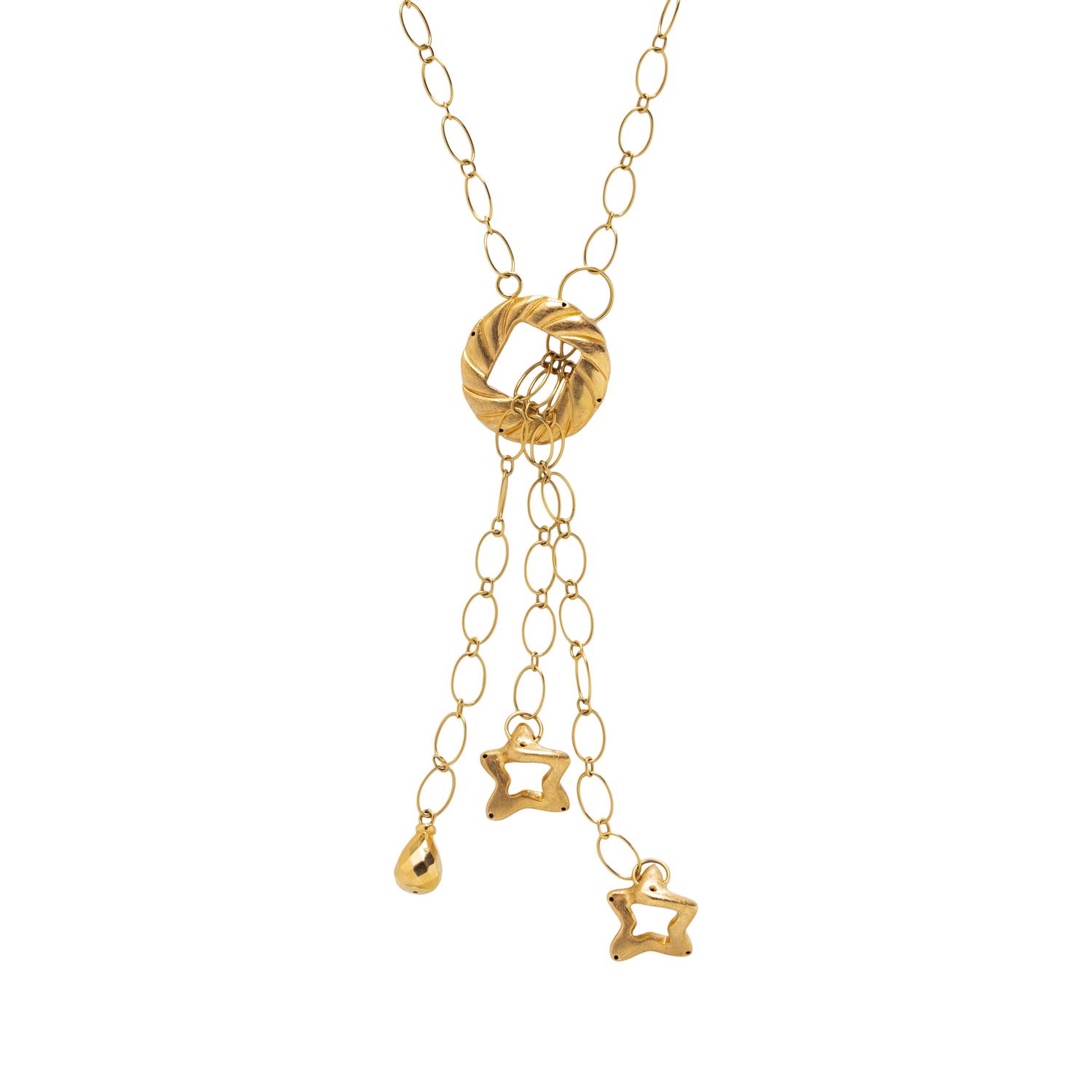 OXO, YELLOW GOLD NECKLACE AND EARRINGS