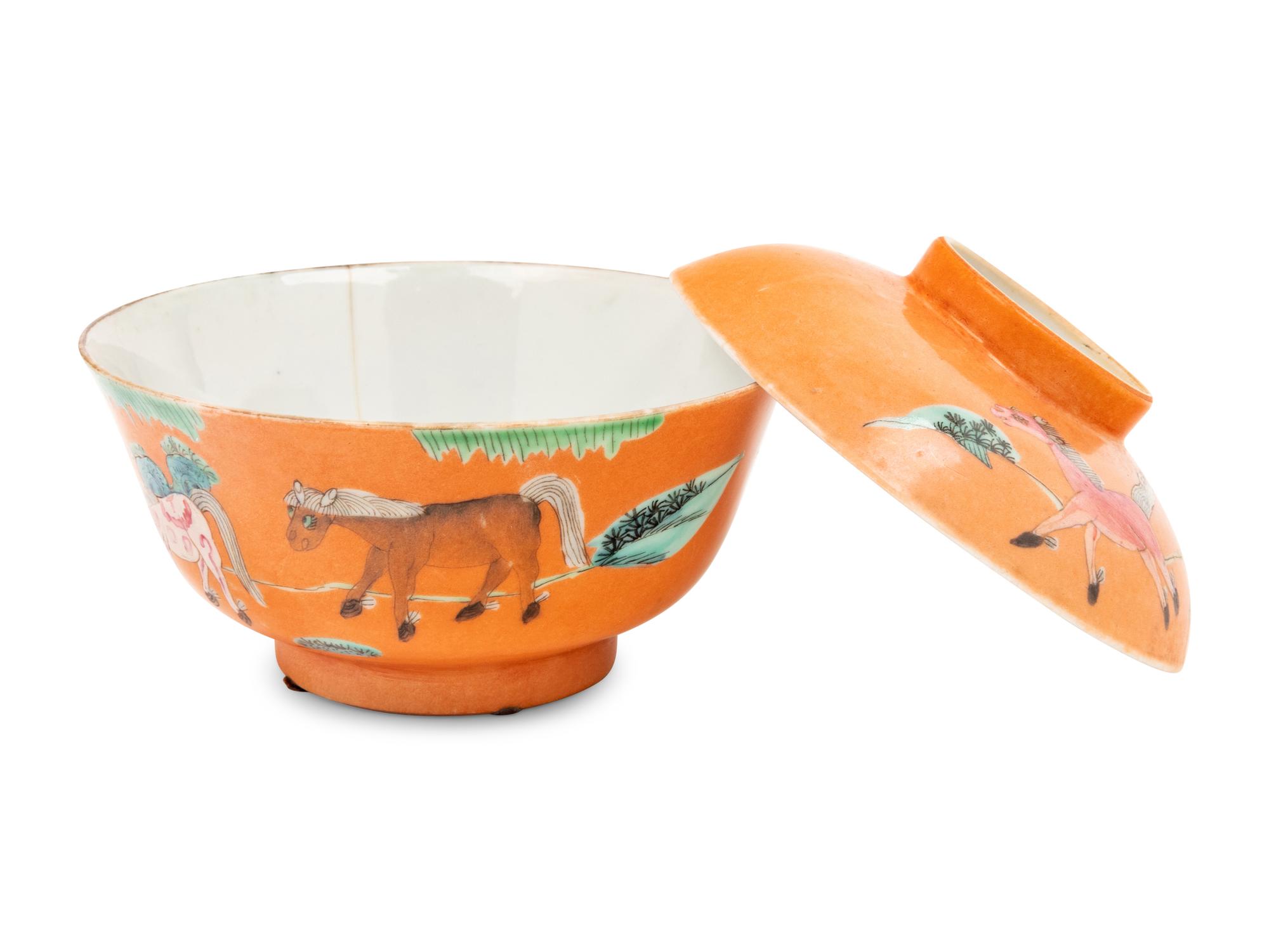Seven Chinese Coral Red Ground Famille Rose Porcelain Wares