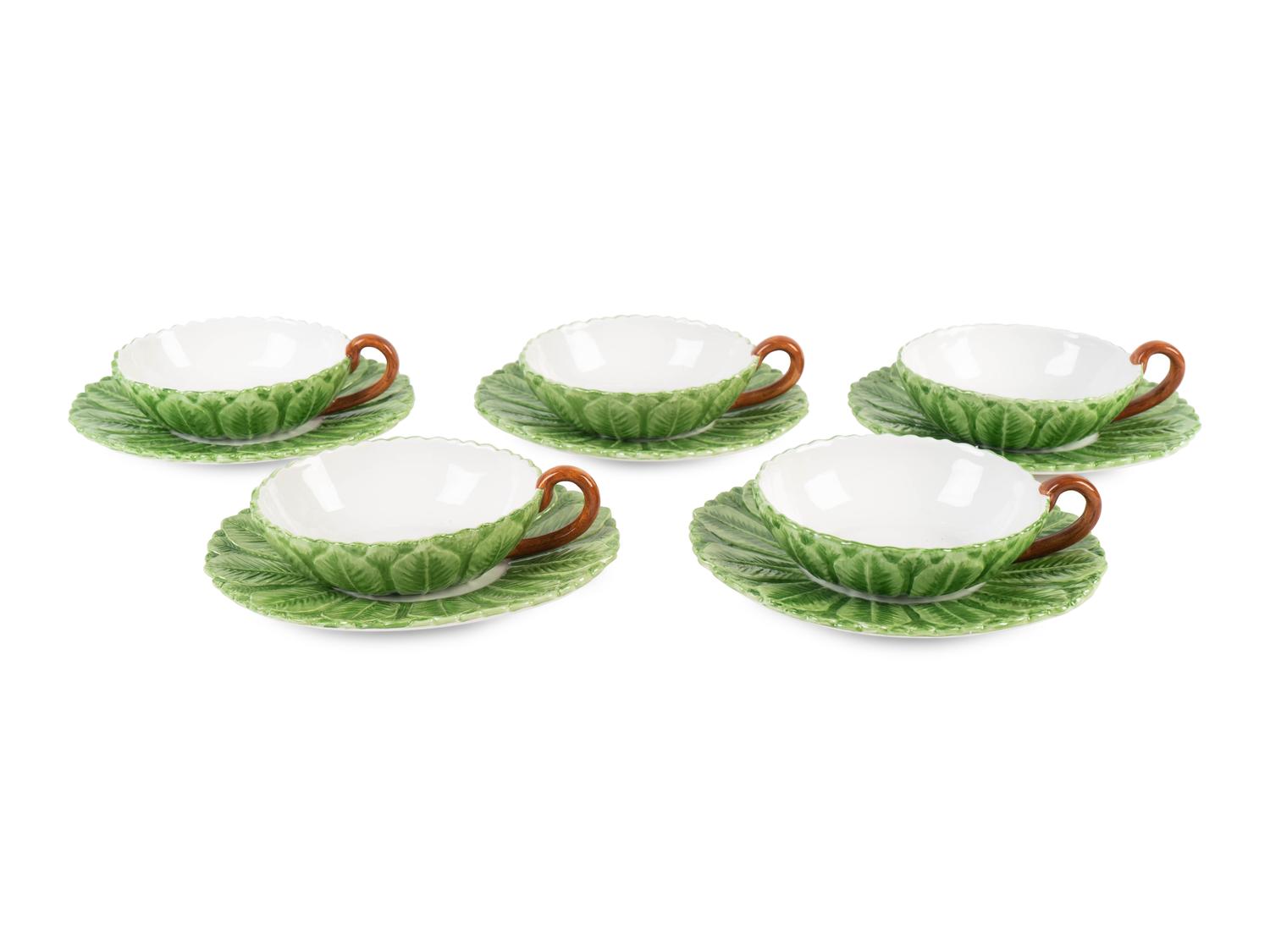 28 Italian Mottahedeh Musee des Arts Decoratifs Paris Leaf Cups and Saucers — 20TH CENTURY