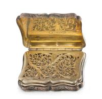 A Victorian Silver Vinaigrette, Edward Smith, Birmingham, 1844, the lid decorated with a pastoral scene, the case with floral and folia
