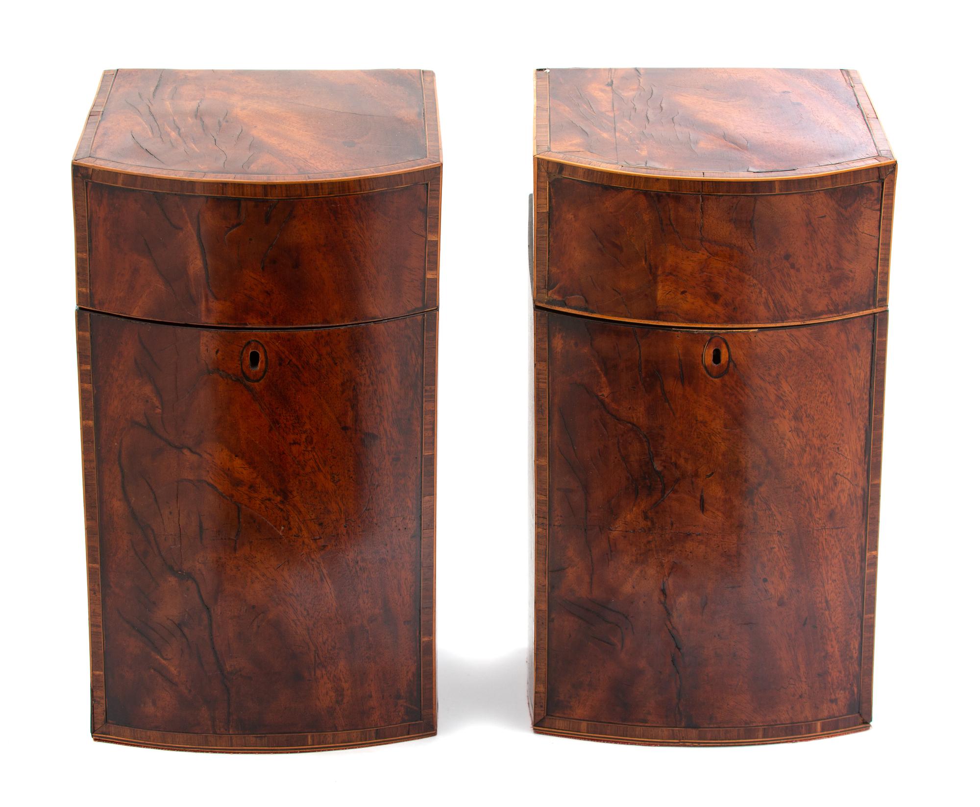 A Pair of Regency Inlaid Burl Walnut Knife Boxes Height 15 1/8 inches. — 19TH CENTURY