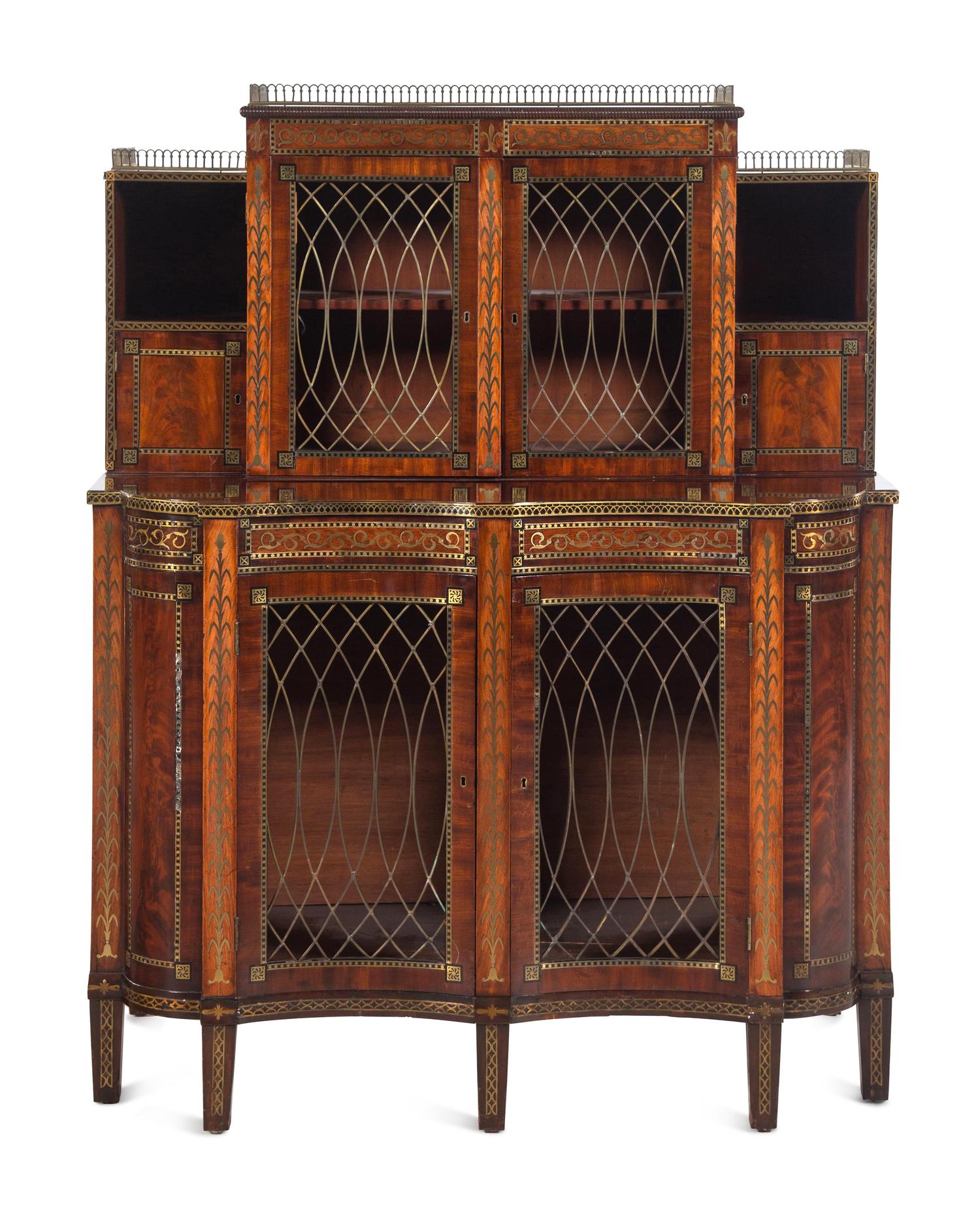 A Late Regency Brass-Inlaid and Ebony-Banded Mahogany Bookcase