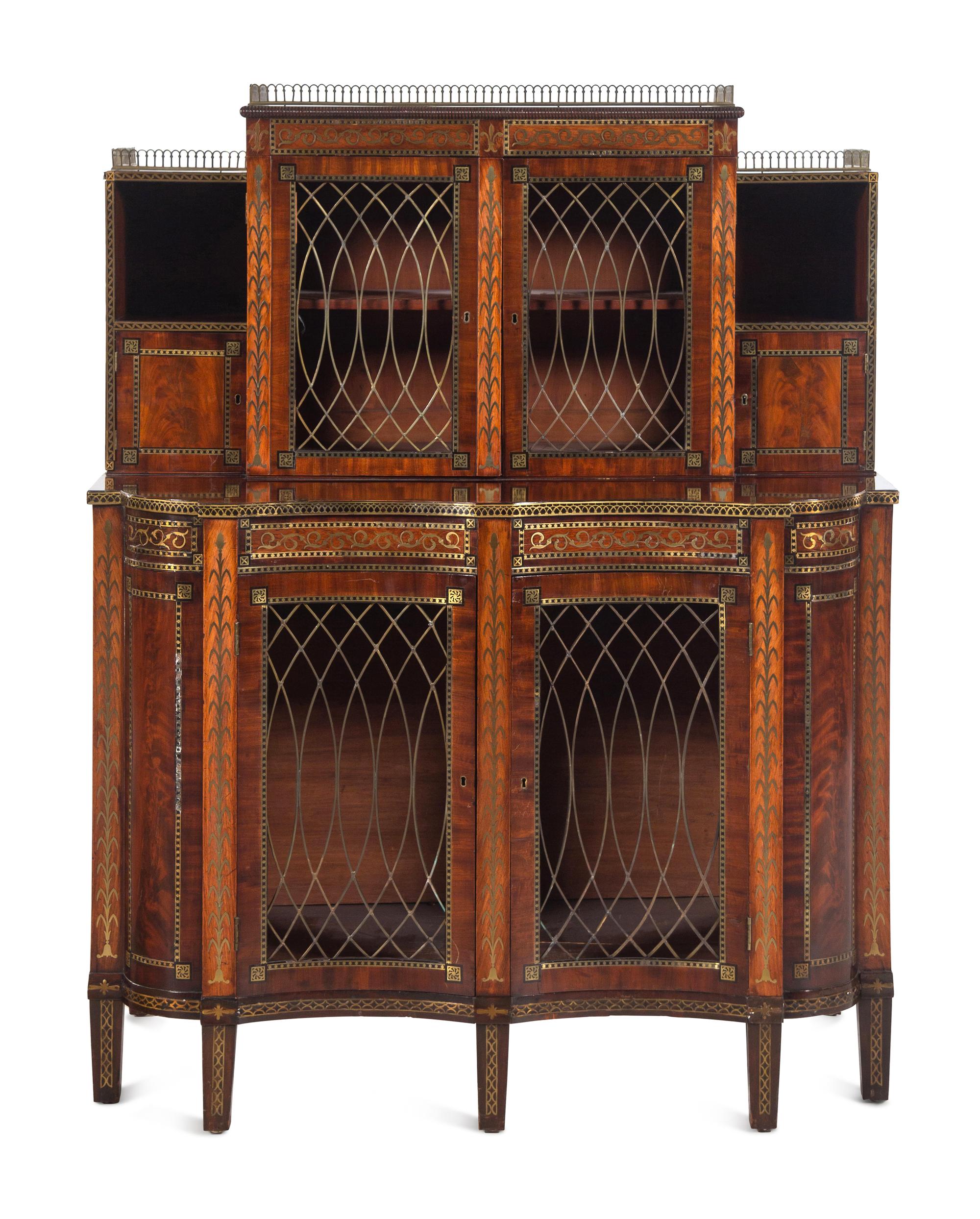 A Late Regency Brass-Inlaid and Ebony-Banded Mahogany Bookcase