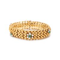 YELLOW GOLD, DIAMOND AND SYNTHETIC EMERALD BRACELET