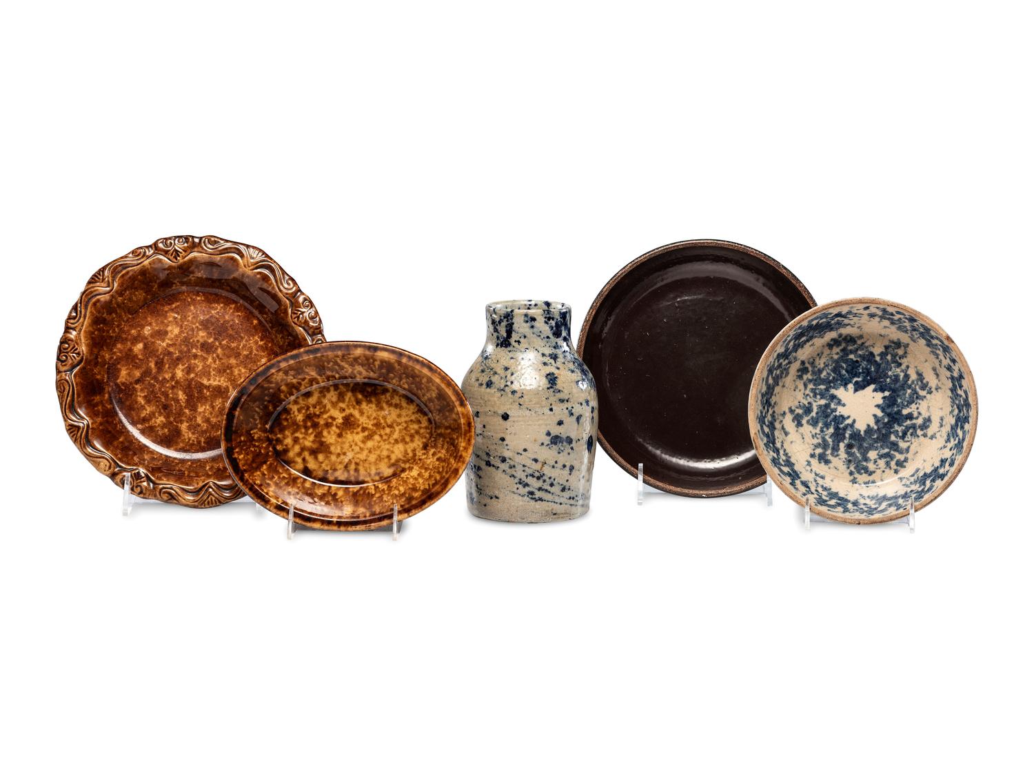 Five Glazed Pottery Table Articles