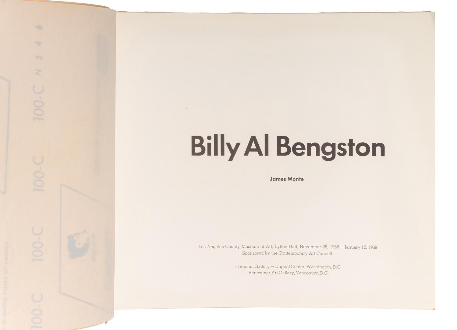 [ARTIST'S BOOK]. BENGSTON, Billy Al (b. 1934). Billy . Los Angeles: Los Angeles County Museum of Art, 1968.