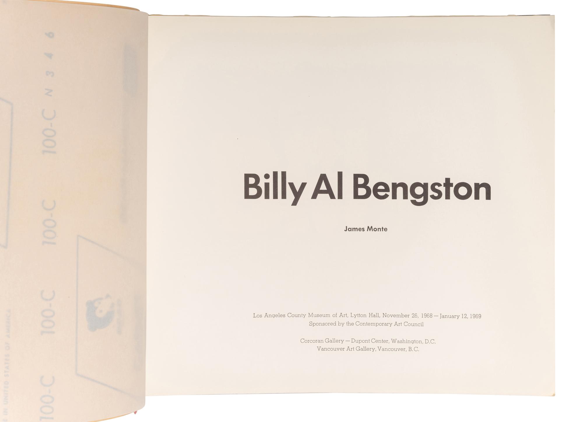 [ARTIST'S BOOK]. BENGSTON, Billy Al (b. 1934). Billy . Los Angeles: Los Angeles County Museum of Art, 1968.