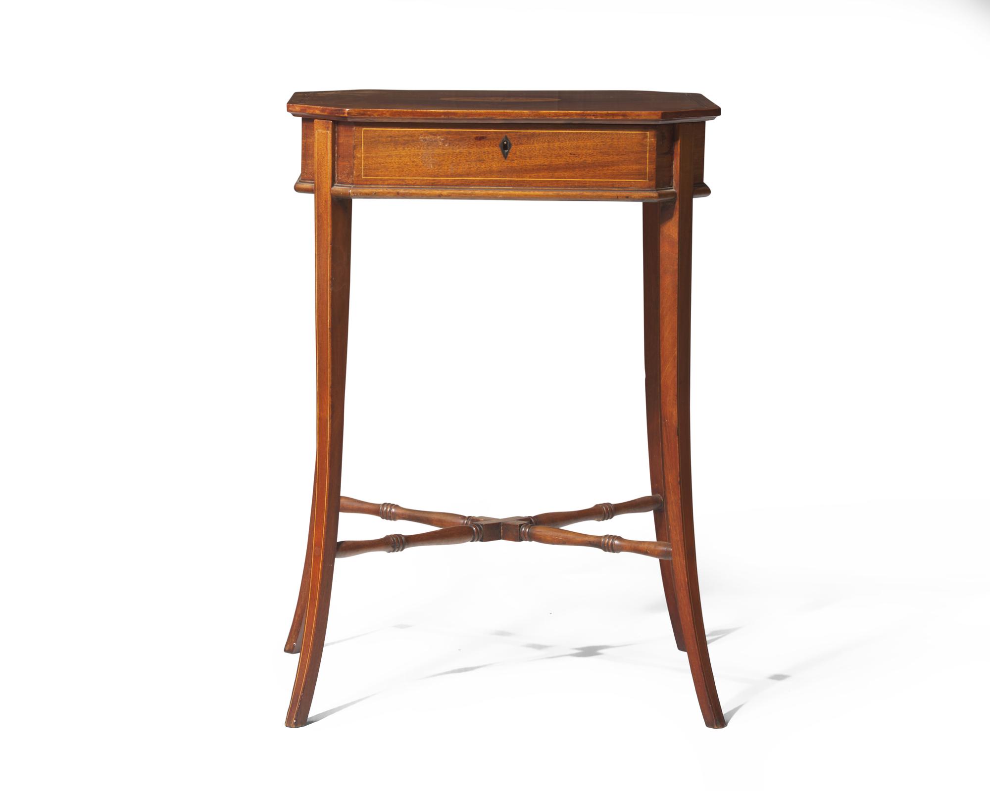 A George III inlaid mahogany and satinwood sewing table, circa 1790