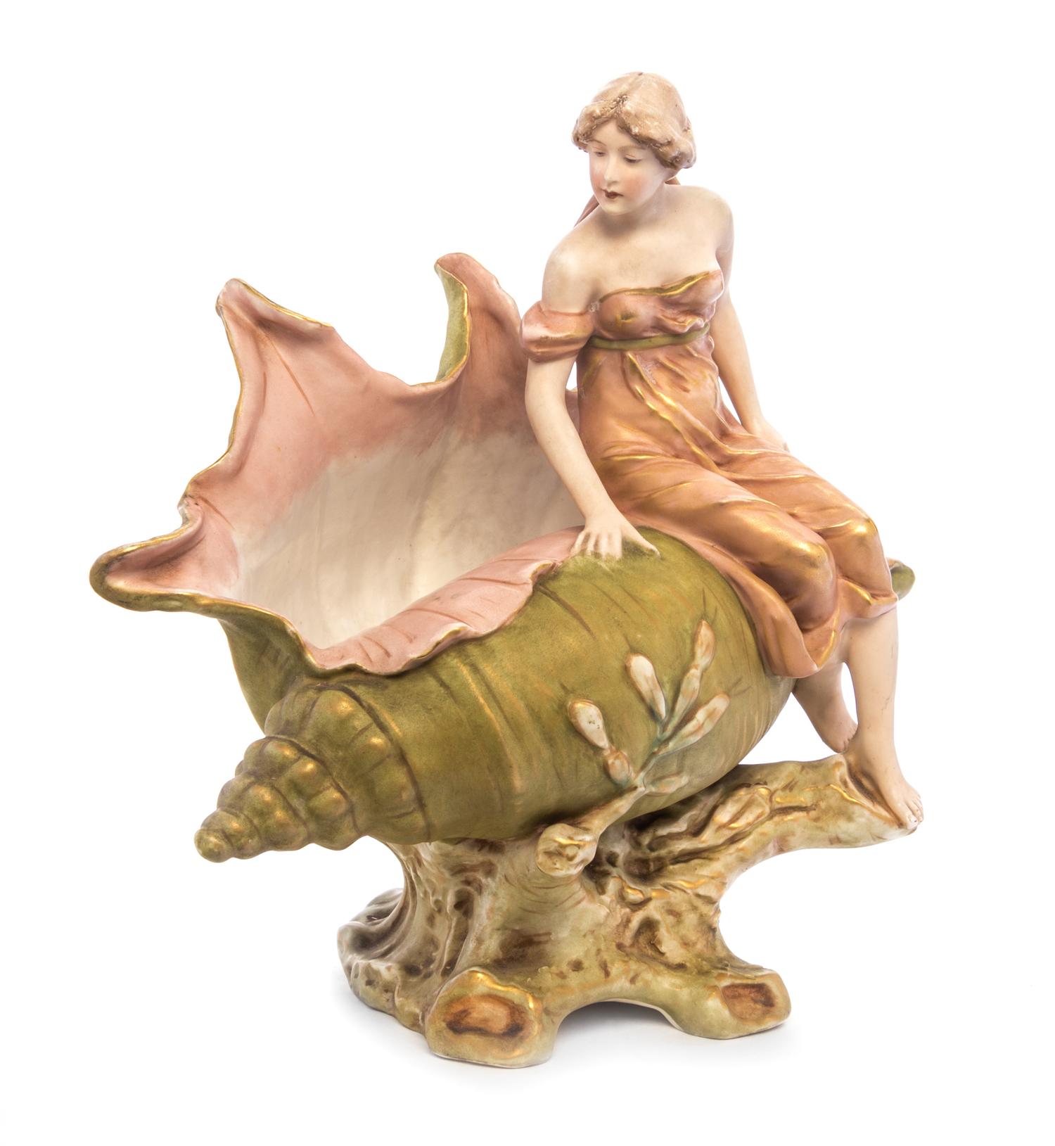 A Royal Dux Porcelain Figural Vessel Height 11 inches.