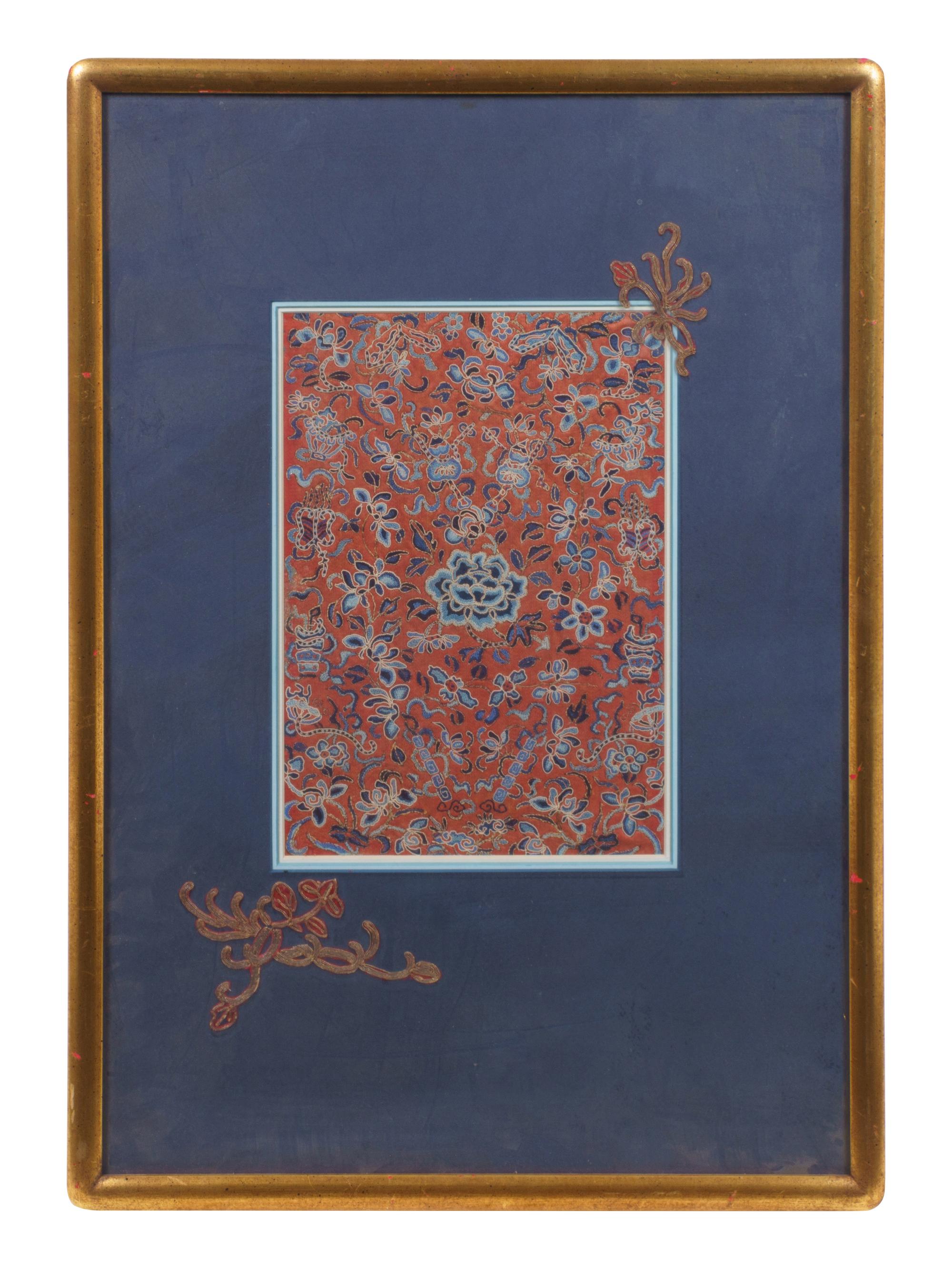 Three Chinese Embroidered and Woven Silk Panels